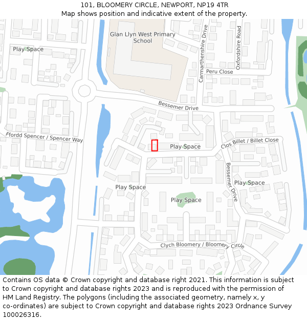 101, BLOOMERY CIRCLE, NEWPORT, NP19 4TR: Location map and indicative extent of plot