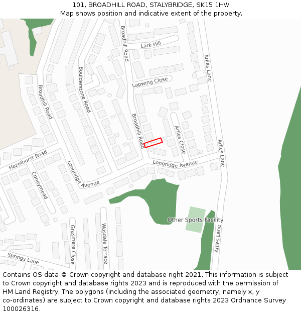 101, BROADHILL ROAD, STALYBRIDGE, SK15 1HW: Location map and indicative extent of plot