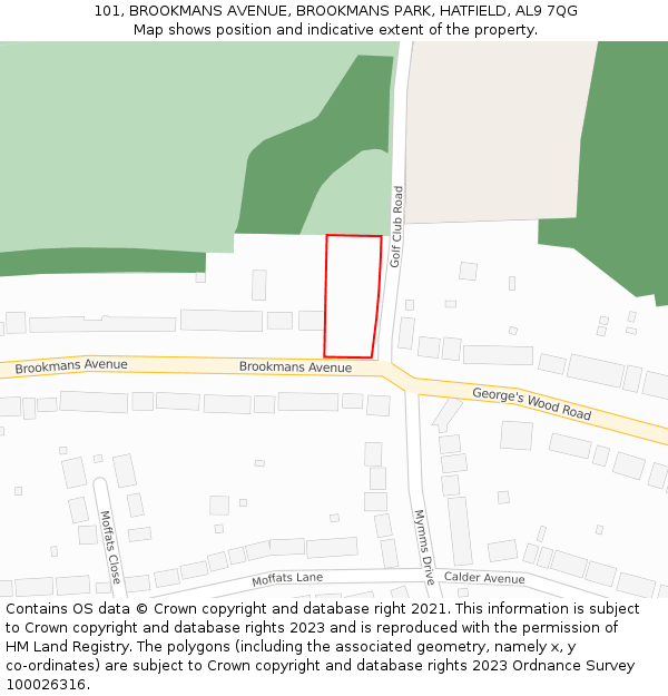 101, BROOKMANS AVENUE, BROOKMANS PARK, HATFIELD, AL9 7QG: Location map and indicative extent of plot