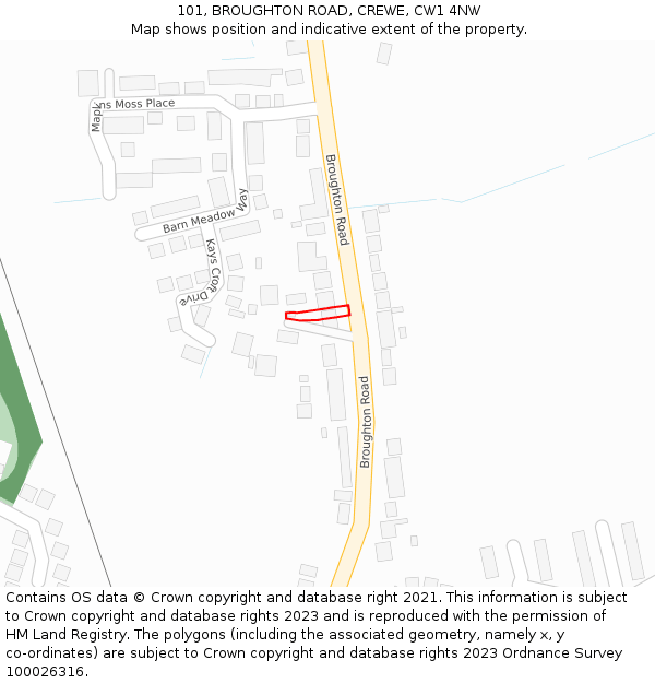 101, BROUGHTON ROAD, CREWE, CW1 4NW: Location map and indicative extent of plot