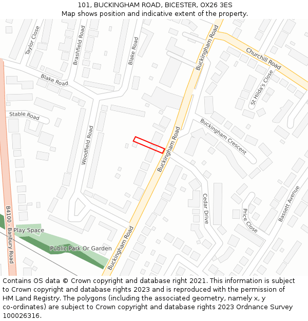 101, BUCKINGHAM ROAD, BICESTER, OX26 3ES: Location map and indicative extent of plot