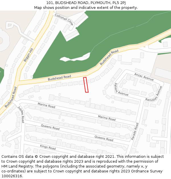 101, BUDSHEAD ROAD, PLYMOUTH, PL5 2PJ: Location map and indicative extent of plot