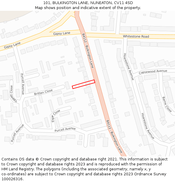 101, BULKINGTON LANE, NUNEATON, CV11 4SD: Location map and indicative extent of plot
