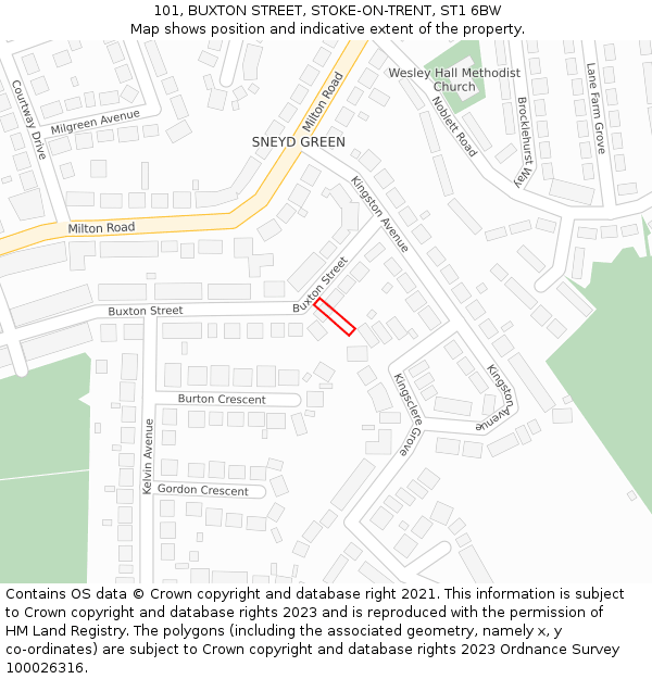 101, BUXTON STREET, STOKE-ON-TRENT, ST1 6BW: Location map and indicative extent of plot