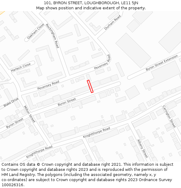 101, BYRON STREET, LOUGHBOROUGH, LE11 5JN: Location map and indicative extent of plot