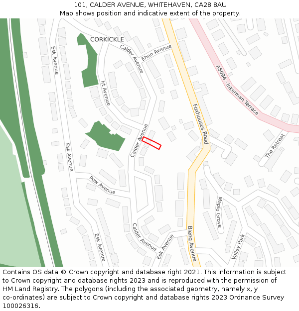 101, CALDER AVENUE, WHITEHAVEN, CA28 8AU: Location map and indicative extent of plot