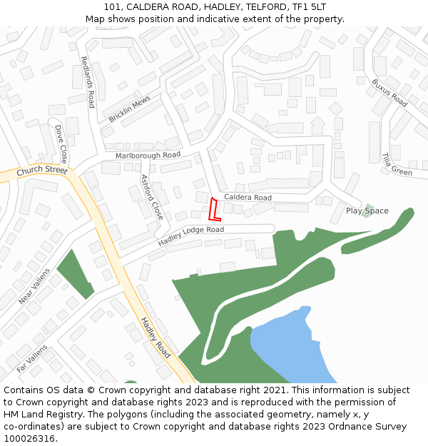 101, CALDERA ROAD, HADLEY, TELFORD, TF1 5LT: Location map and indicative extent of plot