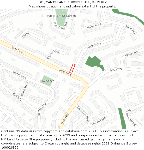 101, CANTS LANE, BURGESS HILL, RH15 0LX: Location map and indicative extent of plot