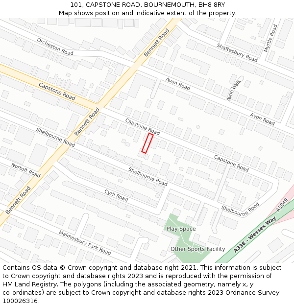 101, CAPSTONE ROAD, BOURNEMOUTH, BH8 8RY: Location map and indicative extent of plot