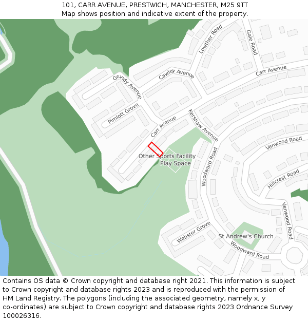 101, CARR AVENUE, PRESTWICH, MANCHESTER, M25 9TT: Location map and indicative extent of plot