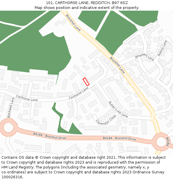 101, CARTHORSE LANE, REDDITCH, B97 6SZ: Location map and indicative extent of plot