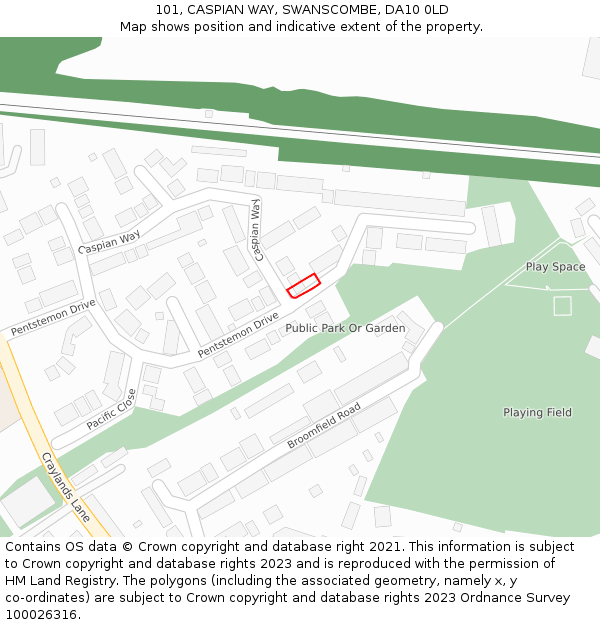 101, CASPIAN WAY, SWANSCOMBE, DA10 0LD: Location map and indicative extent of plot