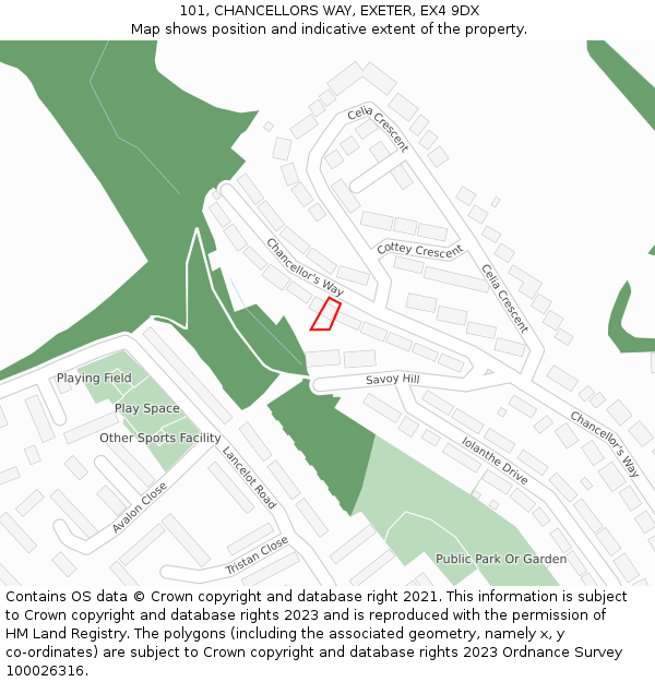 101, CHANCELLORS WAY, EXETER, EX4 9DX: Location map and indicative extent of plot