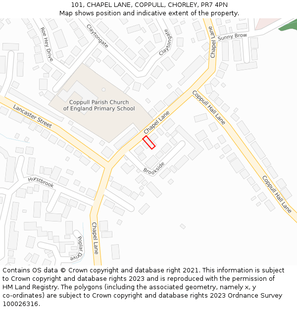 101, CHAPEL LANE, COPPULL, CHORLEY, PR7 4PN: Location map and indicative extent of plot