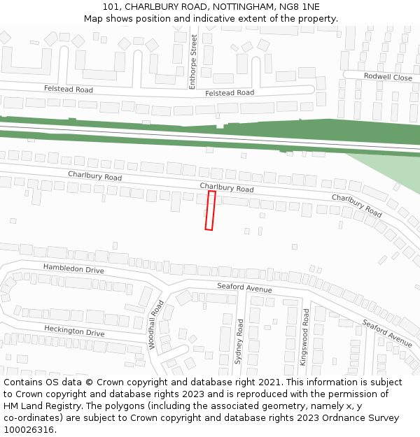 101, CHARLBURY ROAD, NOTTINGHAM, NG8 1NE: Location map and indicative extent of plot