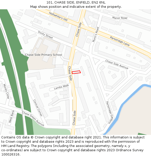 101, CHASE SIDE, ENFIELD, EN2 6NL: Location map and indicative extent of plot