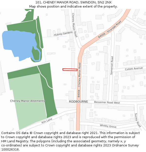 101, CHENEY MANOR ROAD, SWINDON, SN2 2NX: Location map and indicative extent of plot