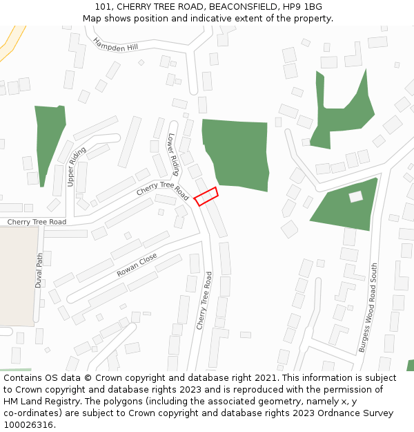 101, CHERRY TREE ROAD, BEACONSFIELD, HP9 1BG: Location map and indicative extent of plot