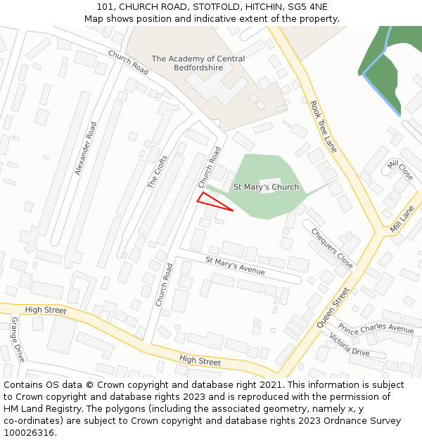 101, CHURCH ROAD, STOTFOLD, HITCHIN, SG5 4NE: Location map and indicative extent of plot