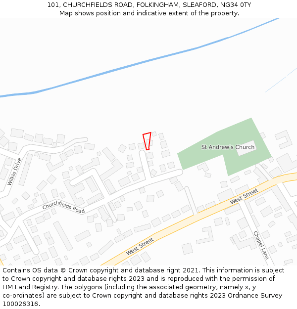 101, CHURCHFIELDS ROAD, FOLKINGHAM, SLEAFORD, NG34 0TY: Location map and indicative extent of plot