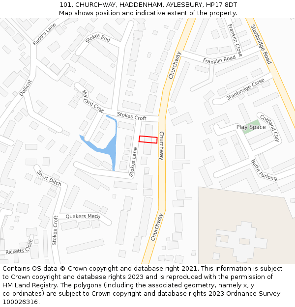 101, CHURCHWAY, HADDENHAM, AYLESBURY, HP17 8DT: Location map and indicative extent of plot