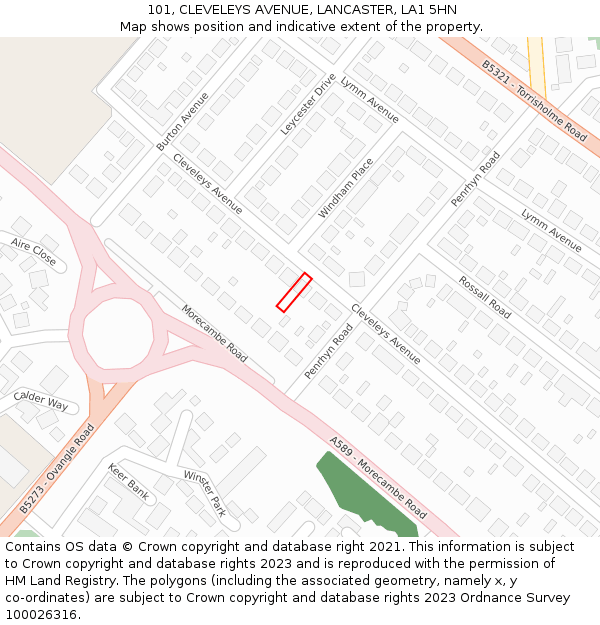 101, CLEVELEYS AVENUE, LANCASTER, LA1 5HN: Location map and indicative extent of plot