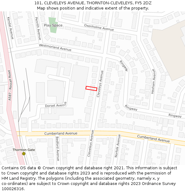 101, CLEVELEYS AVENUE, THORNTON-CLEVELEYS, FY5 2DZ: Location map and indicative extent of plot