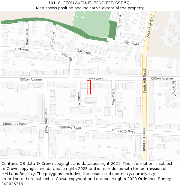 101, CLIFTON AVENUE, BENFLEET, SS7 5QU: Location map and indicative extent of plot