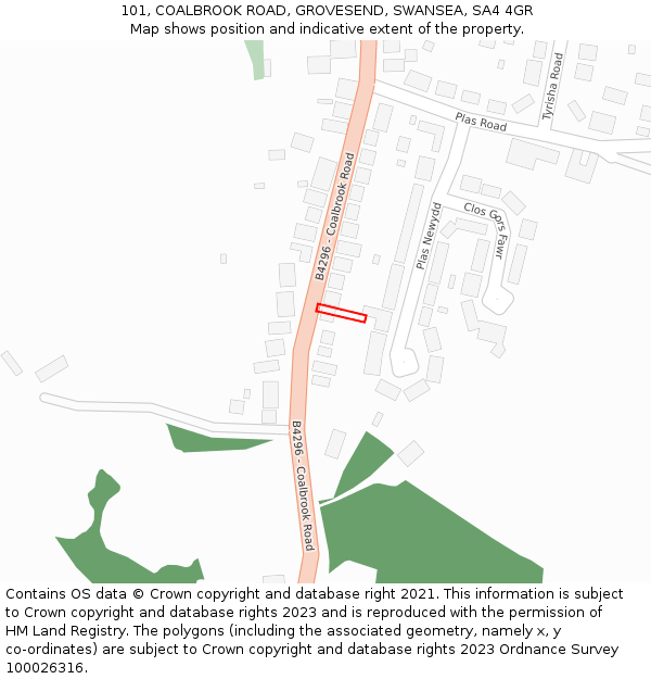 101, COALBROOK ROAD, GROVESEND, SWANSEA, SA4 4GR: Location map and indicative extent of plot