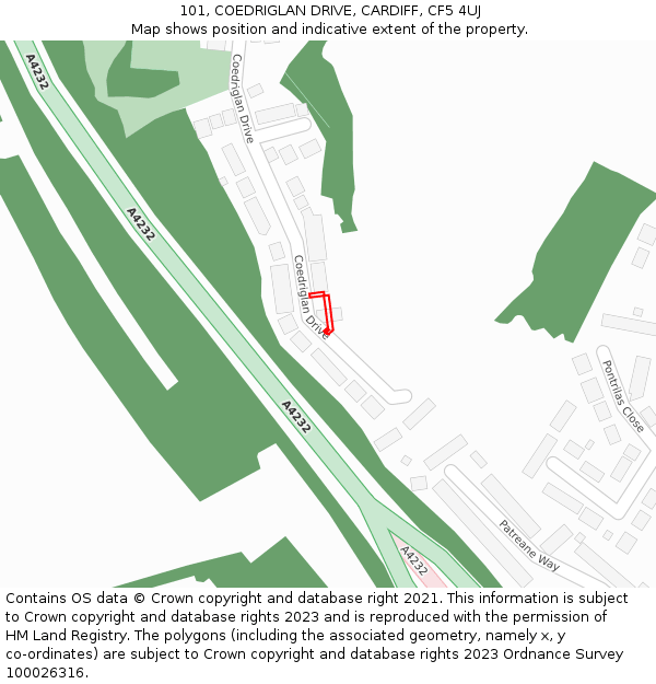 101, COEDRIGLAN DRIVE, CARDIFF, CF5 4UJ: Location map and indicative extent of plot