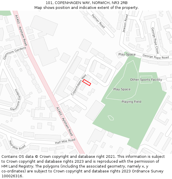 101, COPENHAGEN WAY, NORWICH, NR3 2RB: Location map and indicative extent of plot