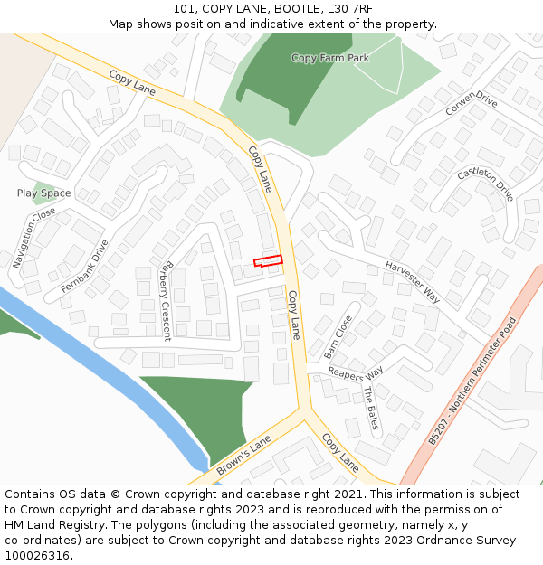 101, COPY LANE, BOOTLE, L30 7RF: Location map and indicative extent of plot