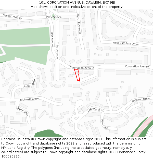 101, CORONATION AVENUE, DAWLISH, EX7 9EJ: Location map and indicative extent of plot