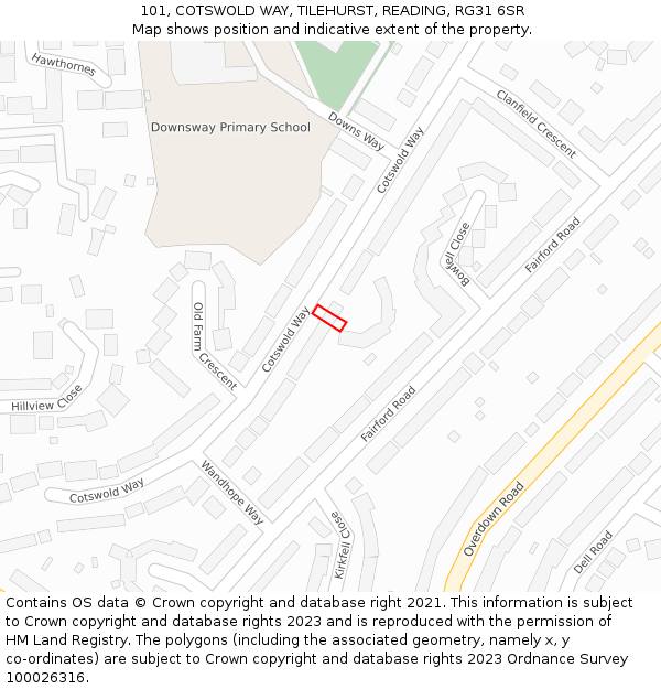 101, COTSWOLD WAY, TILEHURST, READING, RG31 6SR: Location map and indicative extent of plot