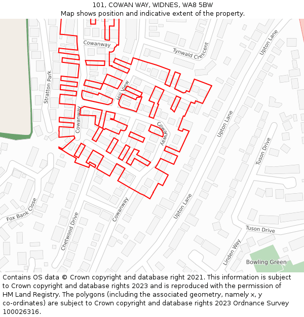 101, COWAN WAY, WIDNES, WA8 5BW: Location map and indicative extent of plot