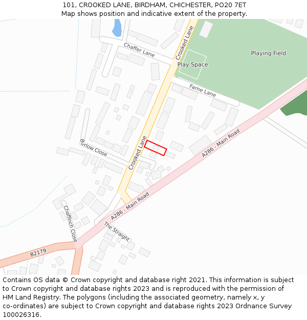 101, CROOKED LANE, BIRDHAM, CHICHESTER, PO20 7ET: Location map and indicative extent of plot