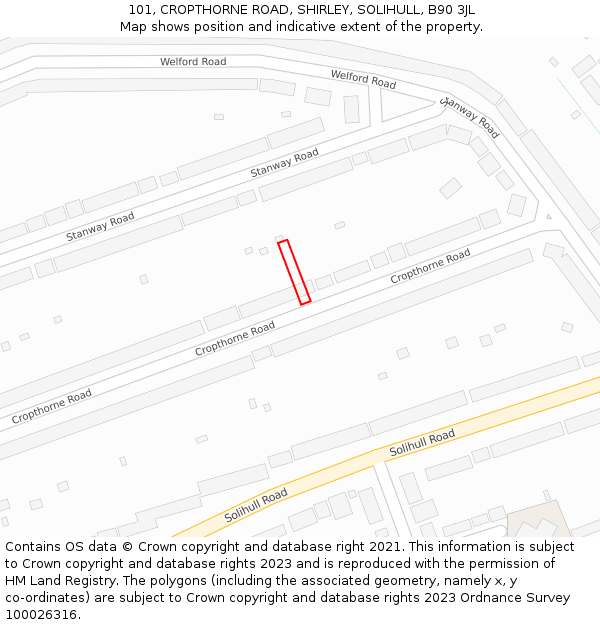 101, CROPTHORNE ROAD, SHIRLEY, SOLIHULL, B90 3JL: Location map and indicative extent of plot