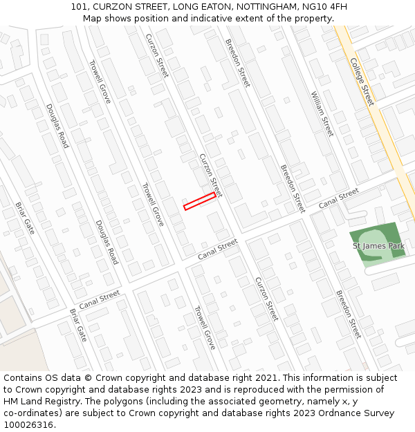 101, CURZON STREET, LONG EATON, NOTTINGHAM, NG10 4FH: Location map and indicative extent of plot