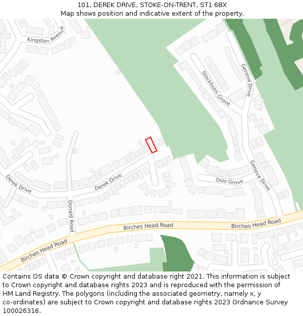 101, DEREK DRIVE, STOKE-ON-TRENT, ST1 6BX: Location map and indicative extent of plot