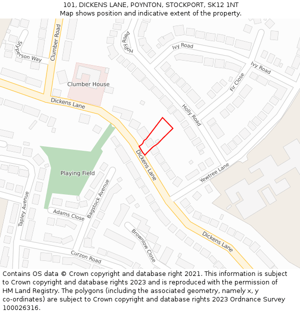 101, DICKENS LANE, POYNTON, STOCKPORT, SK12 1NT: Location map and indicative extent of plot