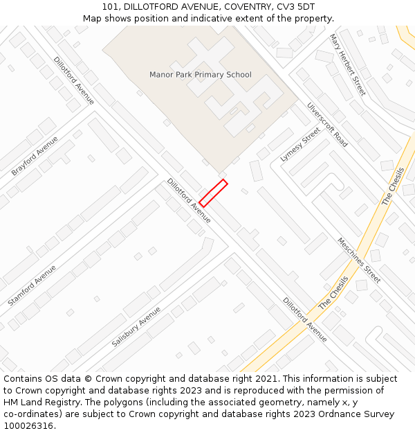 101, DILLOTFORD AVENUE, COVENTRY, CV3 5DT: Location map and indicative extent of plot