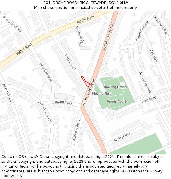 101, DROVE ROAD, BIGGLESWADE, SG18 0HW: Location map and indicative extent of plot