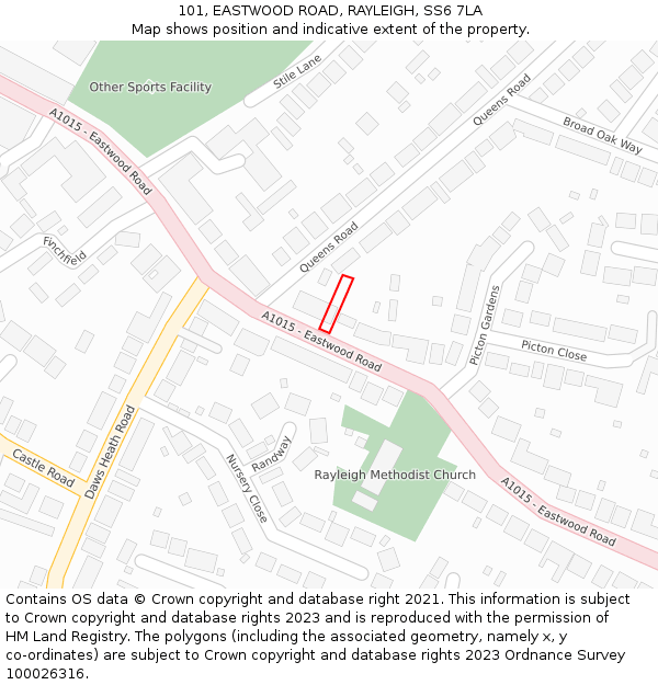 101, EASTWOOD ROAD, RAYLEIGH, SS6 7LA: Location map and indicative extent of plot