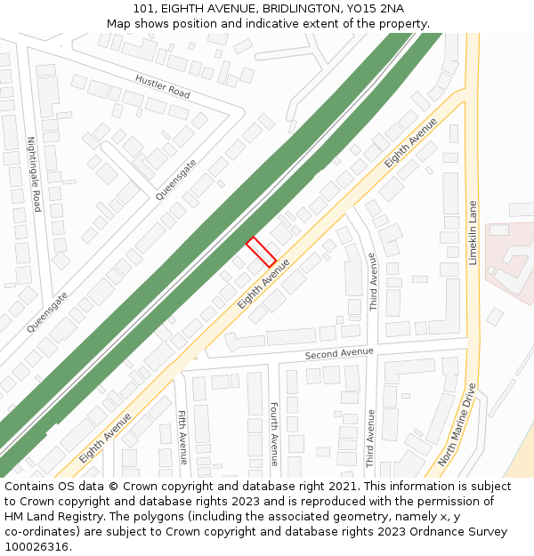 101, EIGHTH AVENUE, BRIDLINGTON, YO15 2NA: Location map and indicative extent of plot