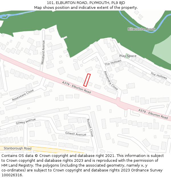 101, ELBURTON ROAD, PLYMOUTH, PL9 8JD: Location map and indicative extent of plot