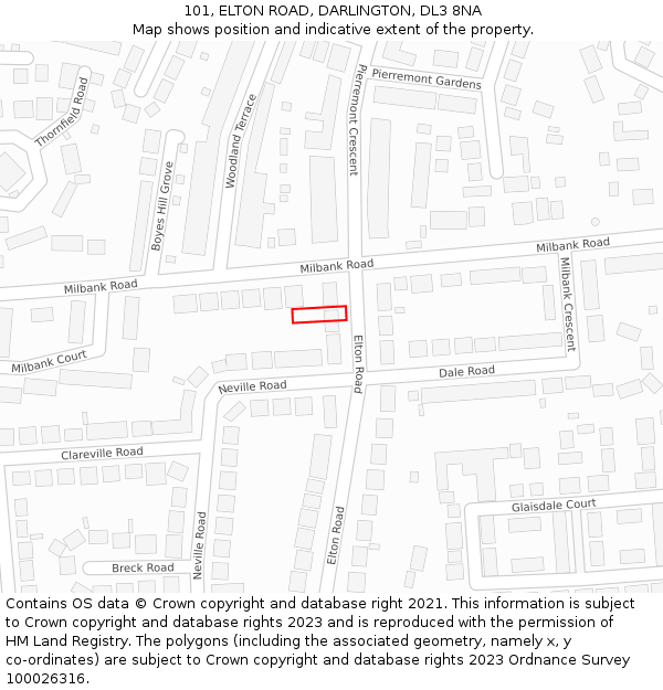 101, ELTON ROAD, DARLINGTON, DL3 8NA: Location map and indicative extent of plot