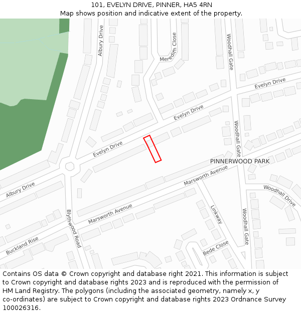 101, EVELYN DRIVE, PINNER, HA5 4RN: Location map and indicative extent of plot