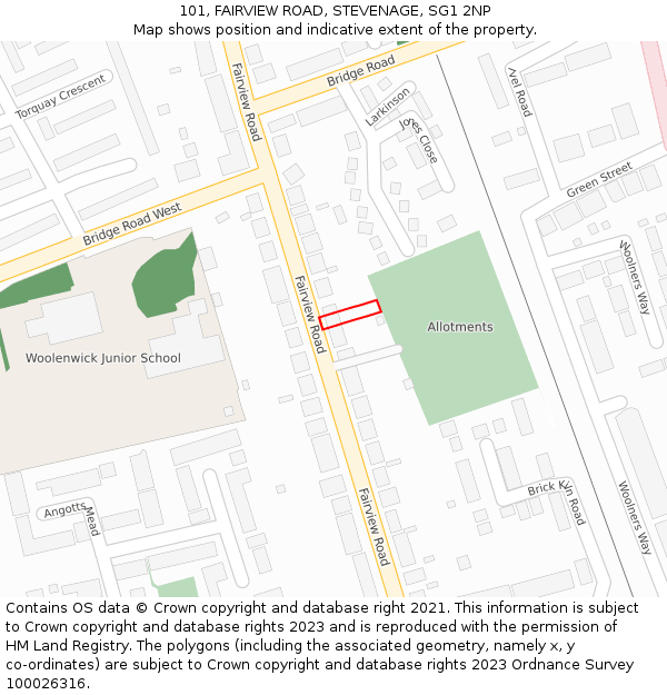 101, FAIRVIEW ROAD, STEVENAGE, SG1 2NP: Location map and indicative extent of plot