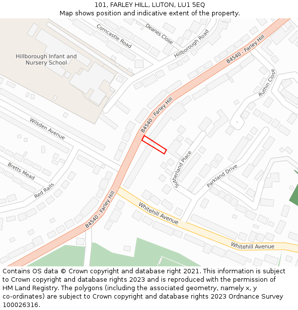 101, FARLEY HILL, LUTON, LU1 5EQ: Location map and indicative extent of plot