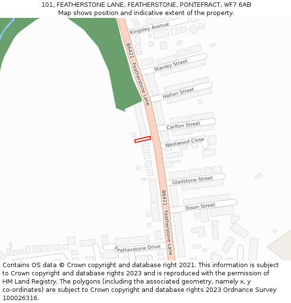 101, FEATHERSTONE LANE, FEATHERSTONE, PONTEFRACT, WF7 6AB: Location map and indicative extent of plot